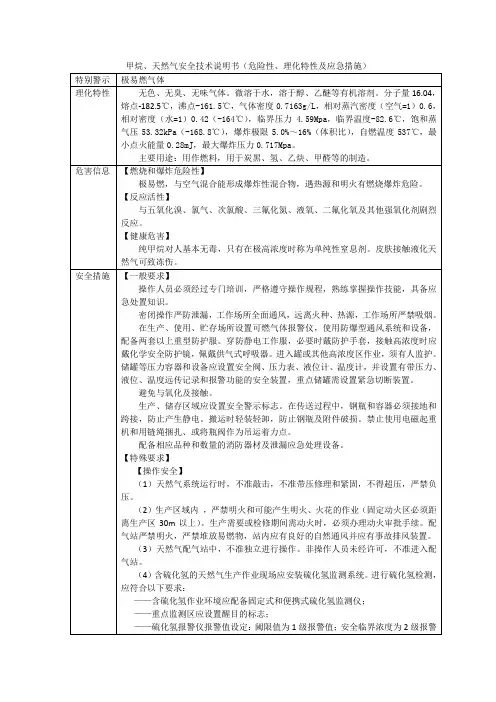 甲烷、天然气MSDS(理化特性、危险性、应急措施)