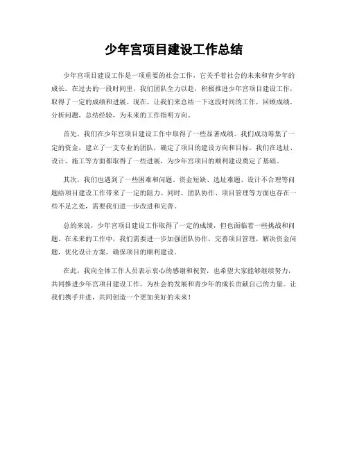 少年宫项目建设工作总结
