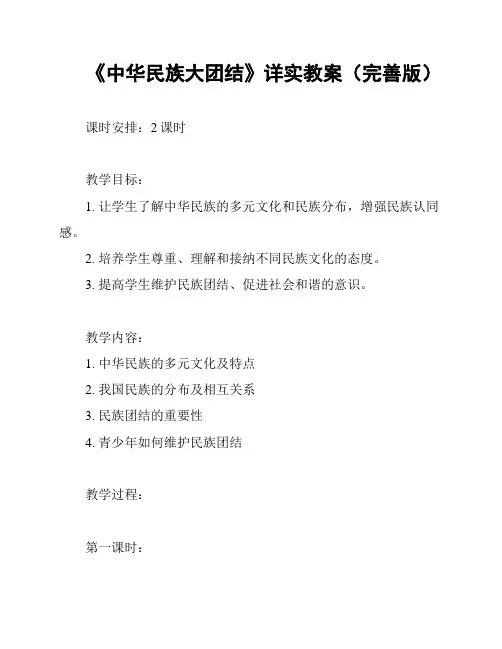 《中华民族大团结》详实教案(完善版)