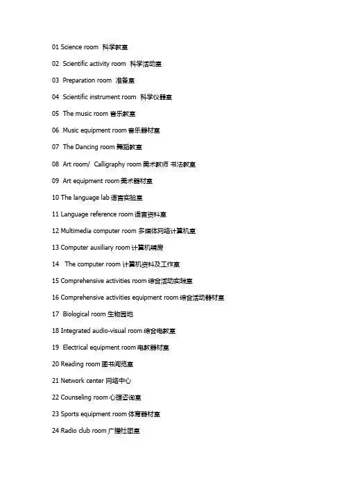 学校各室中英文对照