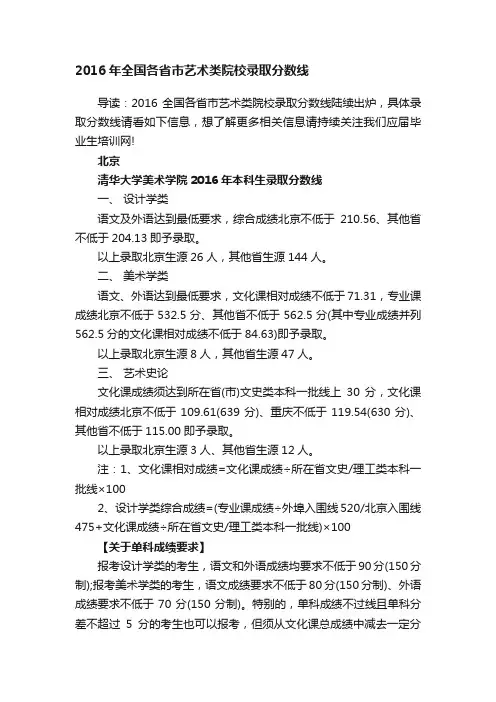 2016年全国各省市艺术类院校录取分数线