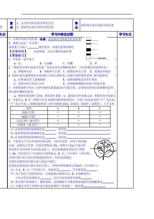 高一生物(苏教版)必修一 精品导学案16：光合作用的认识过程