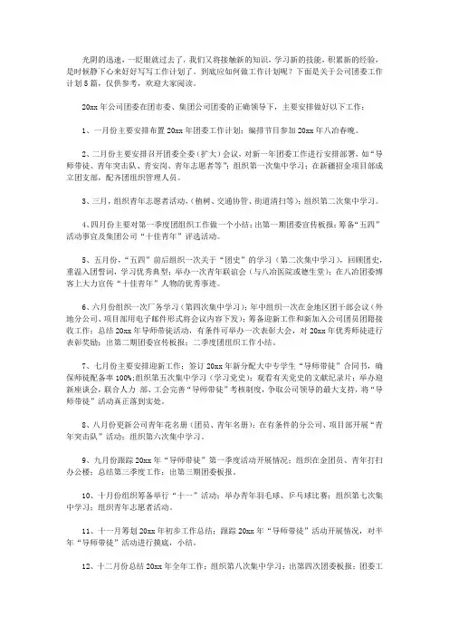 2020公司团委工作计划5篇