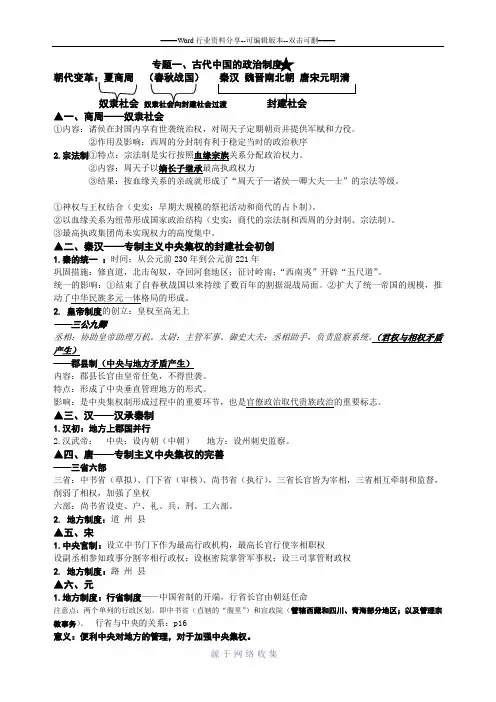 浙江省高中历史学业水平考试-必修一-专题一-复习提纲