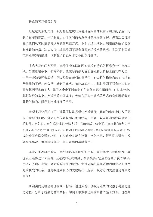 最新桥梁的实习报告5篇