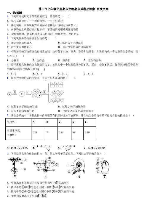 佛山市七年级上册期末生物期末试卷及答案-百度文库