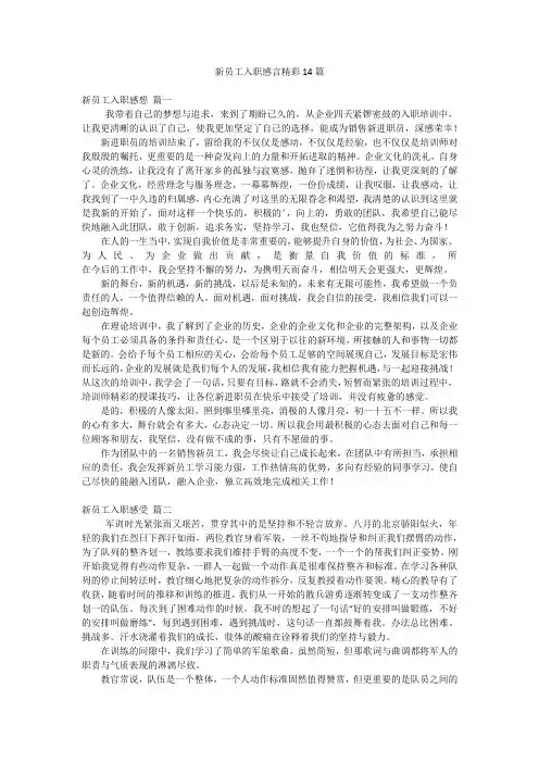 新员工入职感言精彩14篇