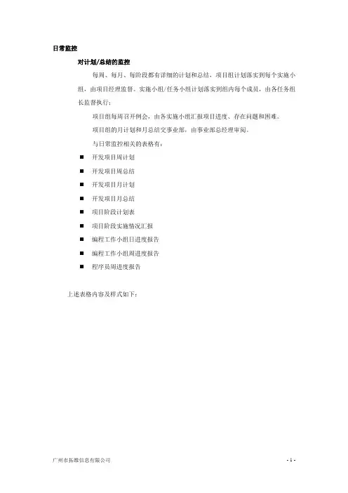 项目日常监控管理表单模板