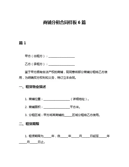 商铺分租合同样板6篇
