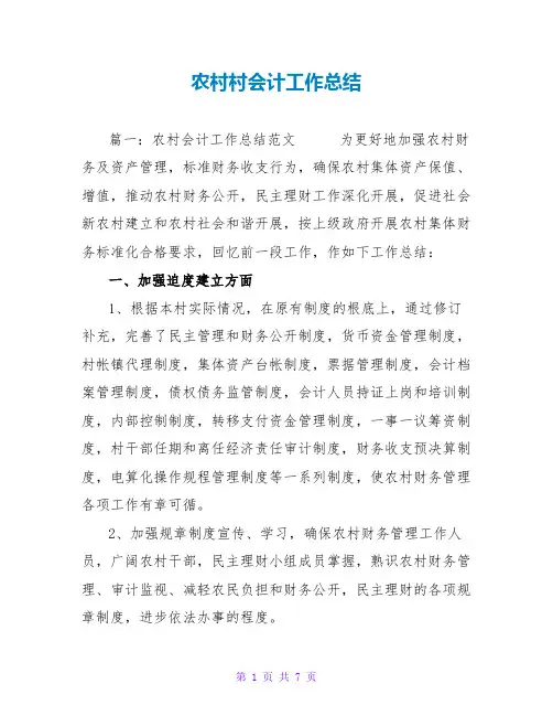 农村村会计工作总结