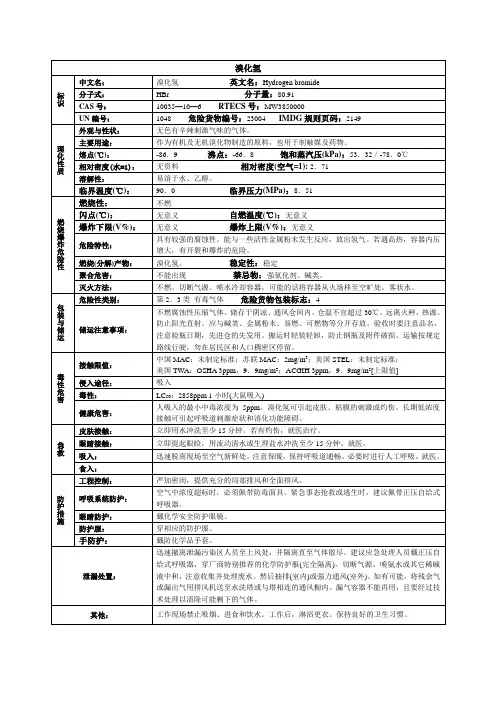溴化氢化学品安全技术说明书MSDS