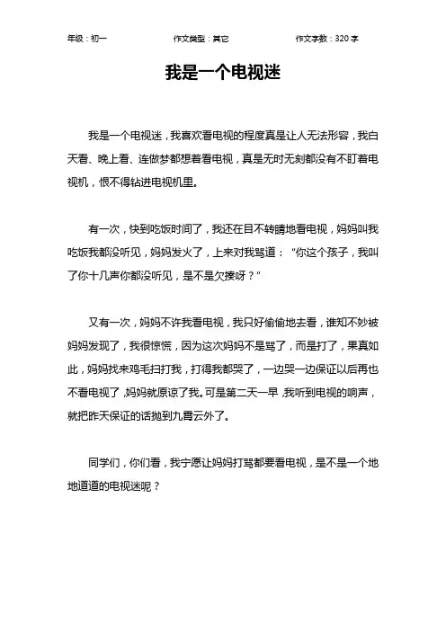 我是一个电视迷作文【初中初一300字】