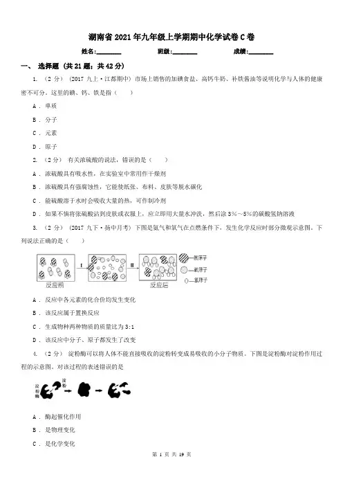 湖南省2021年九年级上学期期中化学试卷C卷