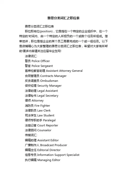 雅思分类词汇之职位表
