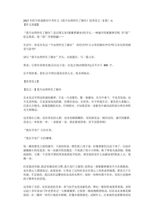 2017年四川省成都市中考作文《我不由得停住了脚步》优秀范文(3篇)-1