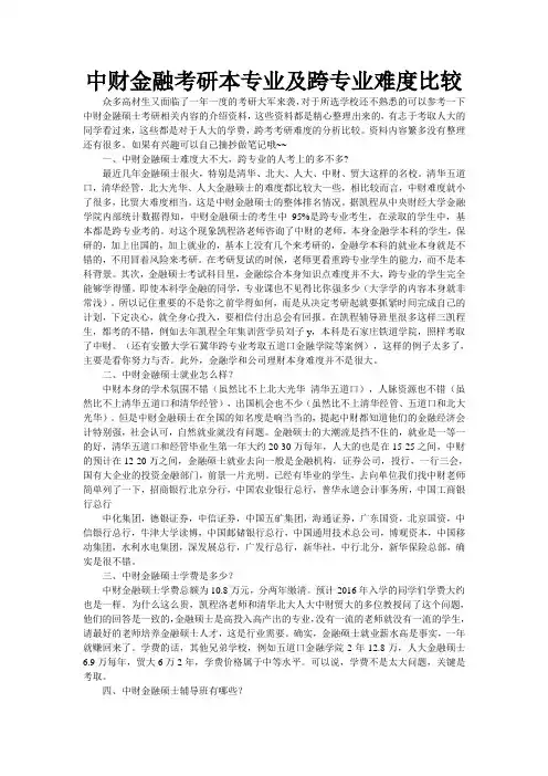 中财金融考研本专业及跨专业难度比较