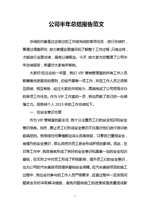 公司半年总结报告范文