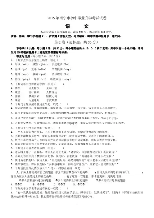 (word版,无答案)广西南宁市2015年中考题