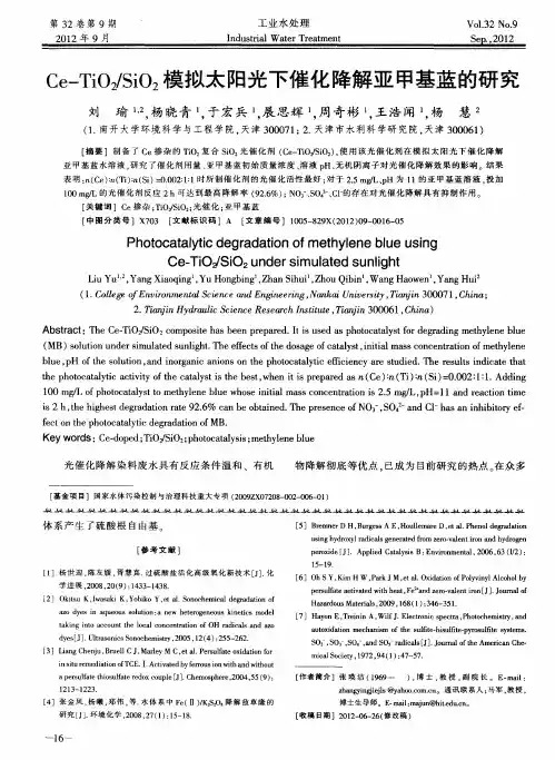 Ce—TiO2／SiO2模拟太阳光下催化降解亚甲基蓝的研究