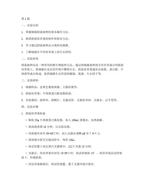 细菌斜面接种实验报告(3篇)
