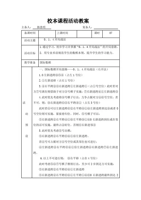 国际数棋0、1、4开局战法