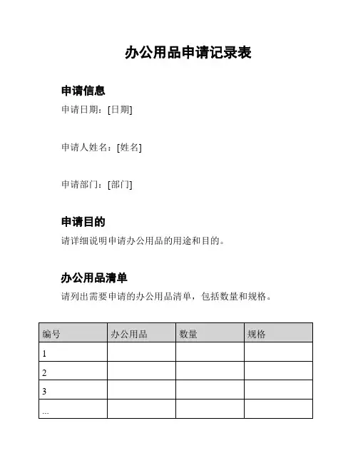 办公用品申请记录表