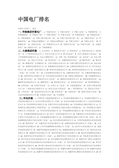 中国电厂排名