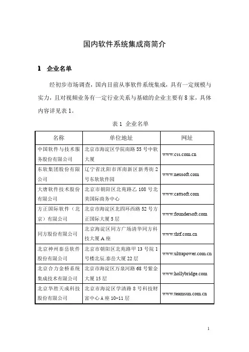 国内软件系统集成商简介