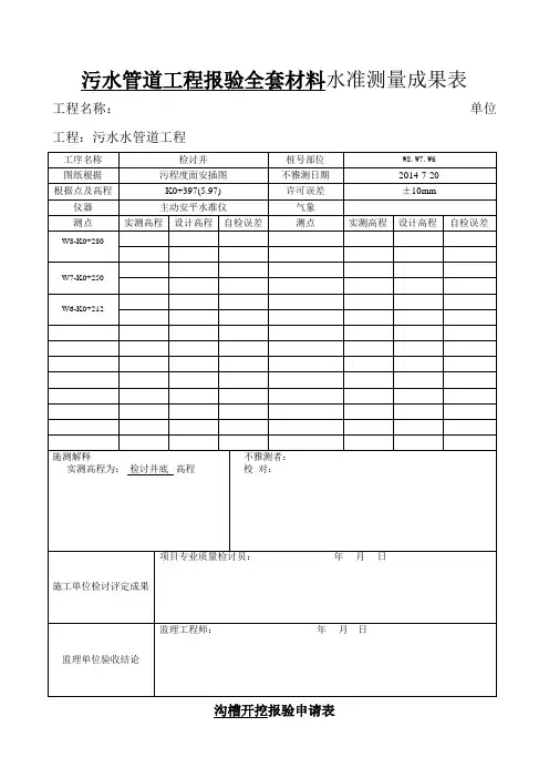 污水管道工程报验全套资料完整版