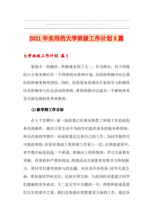 2021年实用的大学班级工作计划3篇
