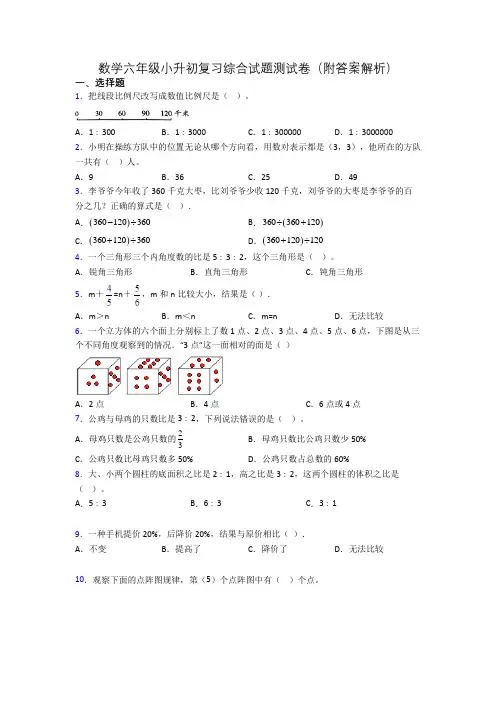数学六年级小升初复习综合试题测试卷(附答案解析)