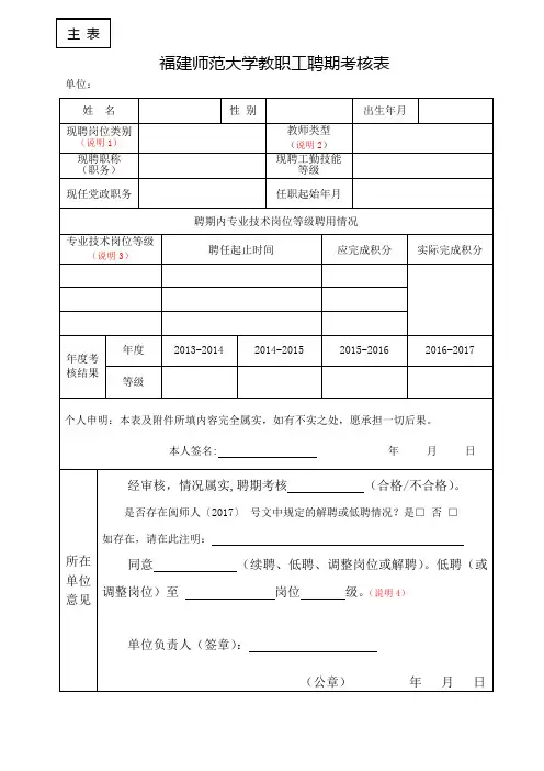 福建师范大学专业技术岗位聘用申请表