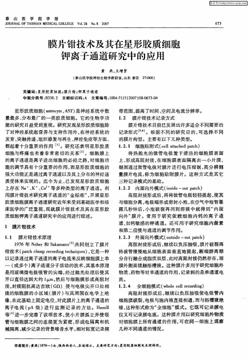 膜片钳技术及其在星形胶质细胞钾离子通道研究中的应用