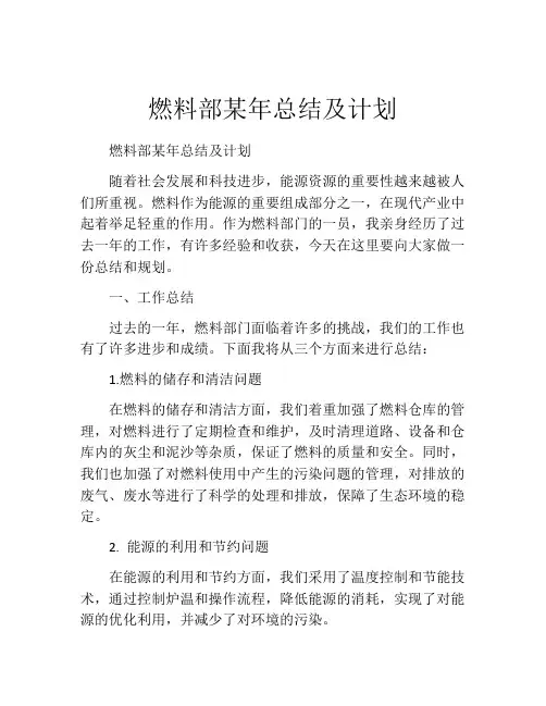 燃料部某年总结及计划