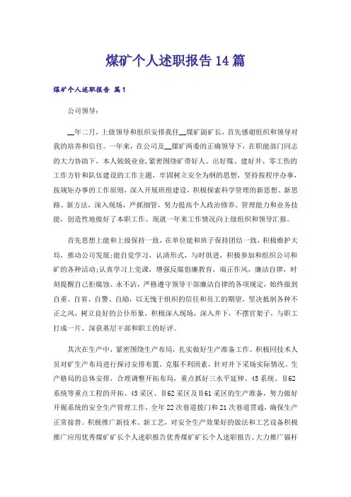 煤矿个人述职报告14篇