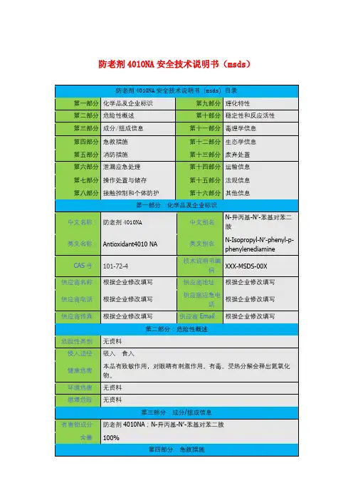 防老剂4010NA安全技术说明书(msds)