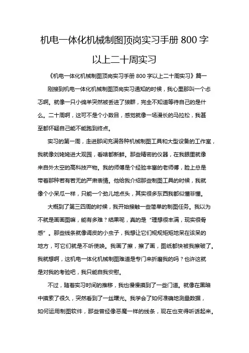 机电一体化机械制图顶岗实习手册800字以上二十周实习