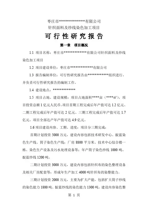 染色加工项目可行性研究报告74页