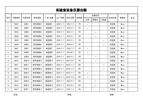 实验室测试设备仪器台账