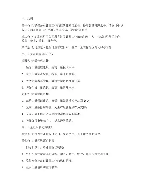 计量管理制度模板