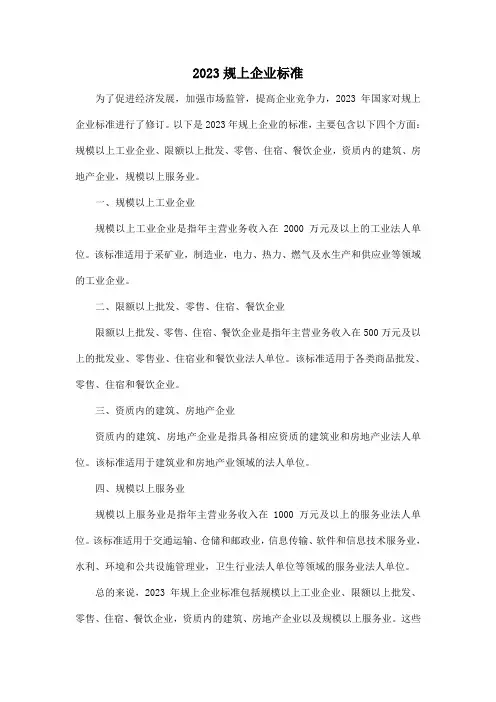 2023规上企业标准