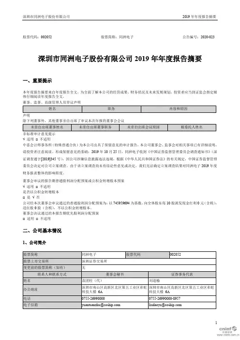 同洲电子：2019年年度报告摘要
