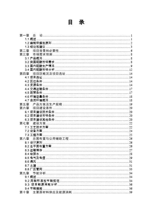 20万吨硫铁矿制硫酸项目策划建议书