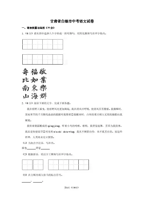 甘肃省白银市中考语文试卷