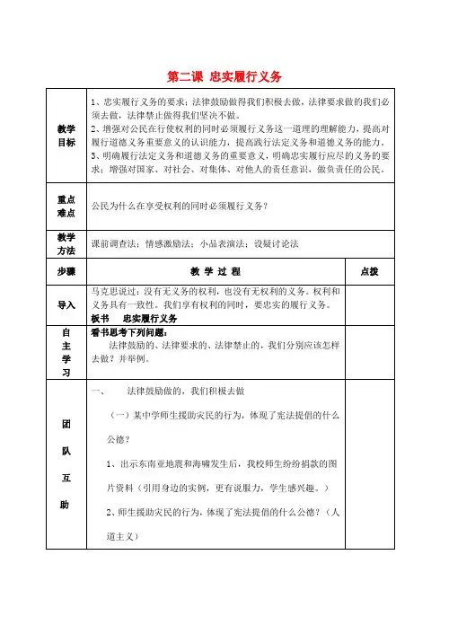 八年级政治下册2.2忠实履行义务教案新人教版