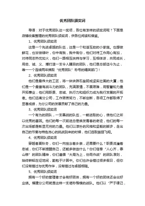 优秀团队颁奖词 2