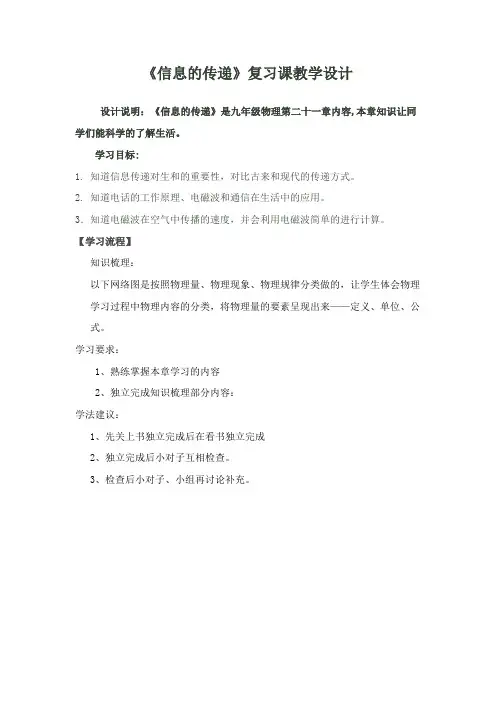 第二十一单元小结   信息的传递