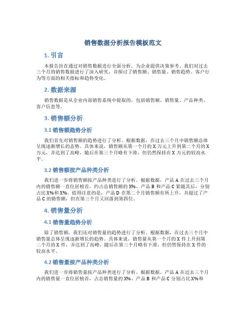 销售数据分析报告模板范文