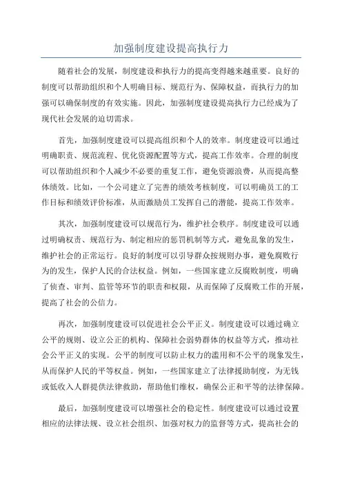 加强制度建设提高执行力