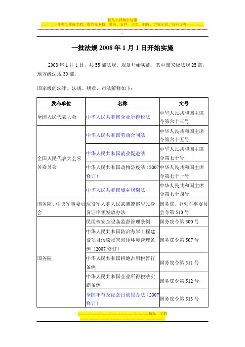 一批法规2008年1月1日开始实施